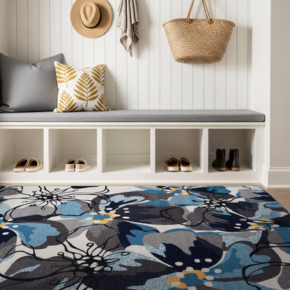 Rugshop Contemporary Gray-Blue Large Floral Non-Slip Area Rug for Living Room Bedroom,Kitchen Entryway 5'3" x 7'3" -Blue