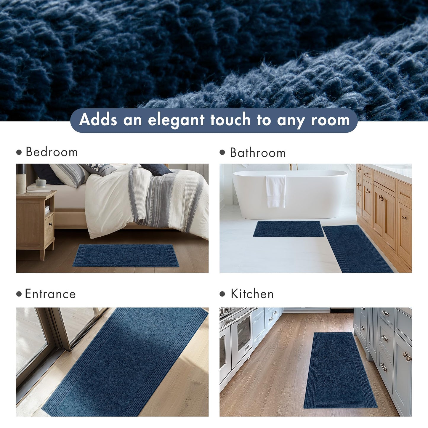 Madison Park Splendor Reversible 100% Cotton Tufted Bathroom Rug-3000 GSM Hotel Quality Luxurious Plush Medium Pile Bath Mat Absorbent, Quick Dry, Shower Room Décor, 17x24 Navy