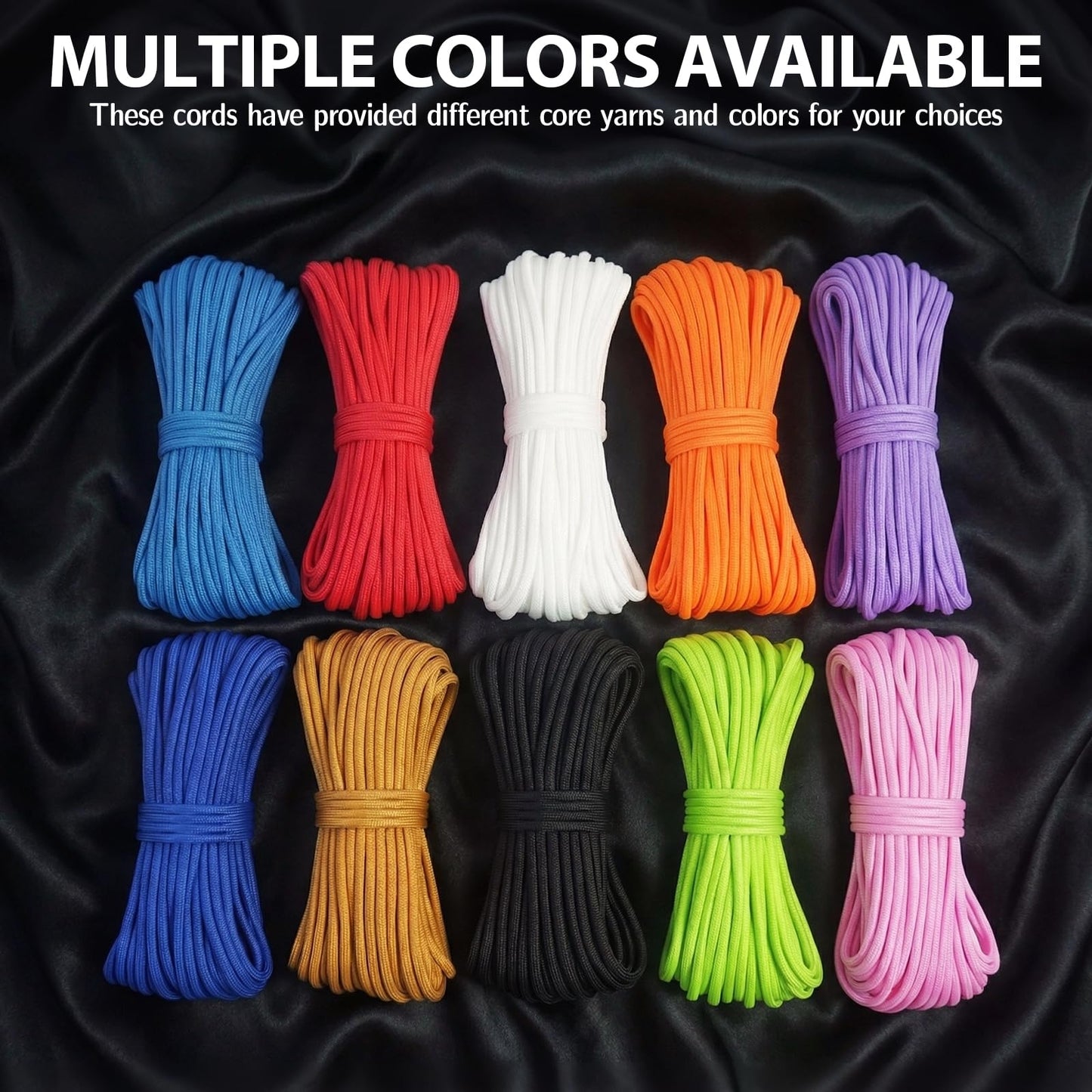 Grosun Paracord Rope Nylon Rope Parachute Cord 4mm 7 Strand String Tactical para Cord, 50/100/300/500/1000ft Nylon String for Crafting, Survival, Camping, Climbing, Gear (Black, 50 Feet)