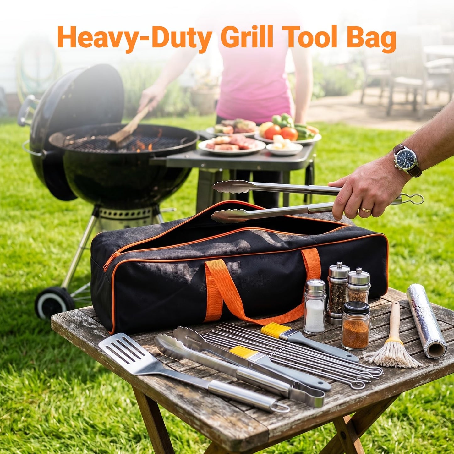 Grill Tool Storage Bag 24" x 8" x 8" Heavy-Duty Grill Utensil Storage, Large Capacity Grill Accessory Storage, Accessories Storage Compatible with Blackstone