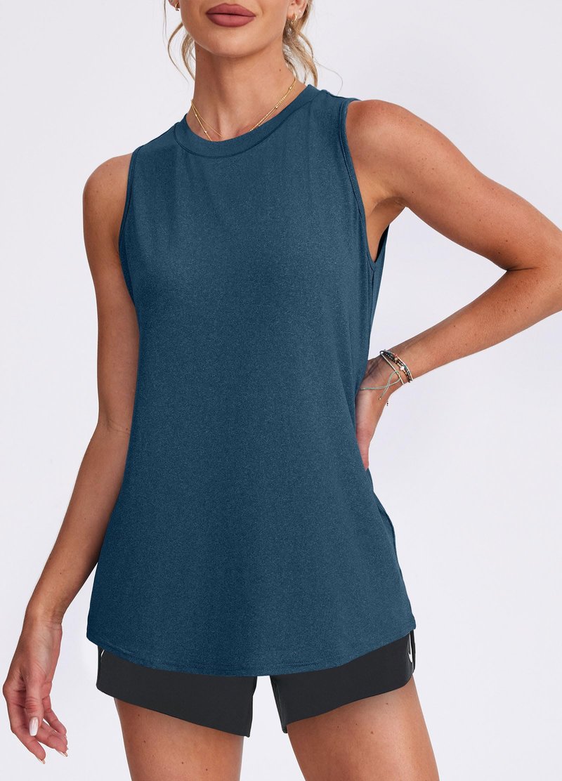 Womens Workout Tops for Women Tank Tops Mesh Yoga Shirts Athletic Running Tank Tops Sleeveless Gym Clothes XL Dark Blue