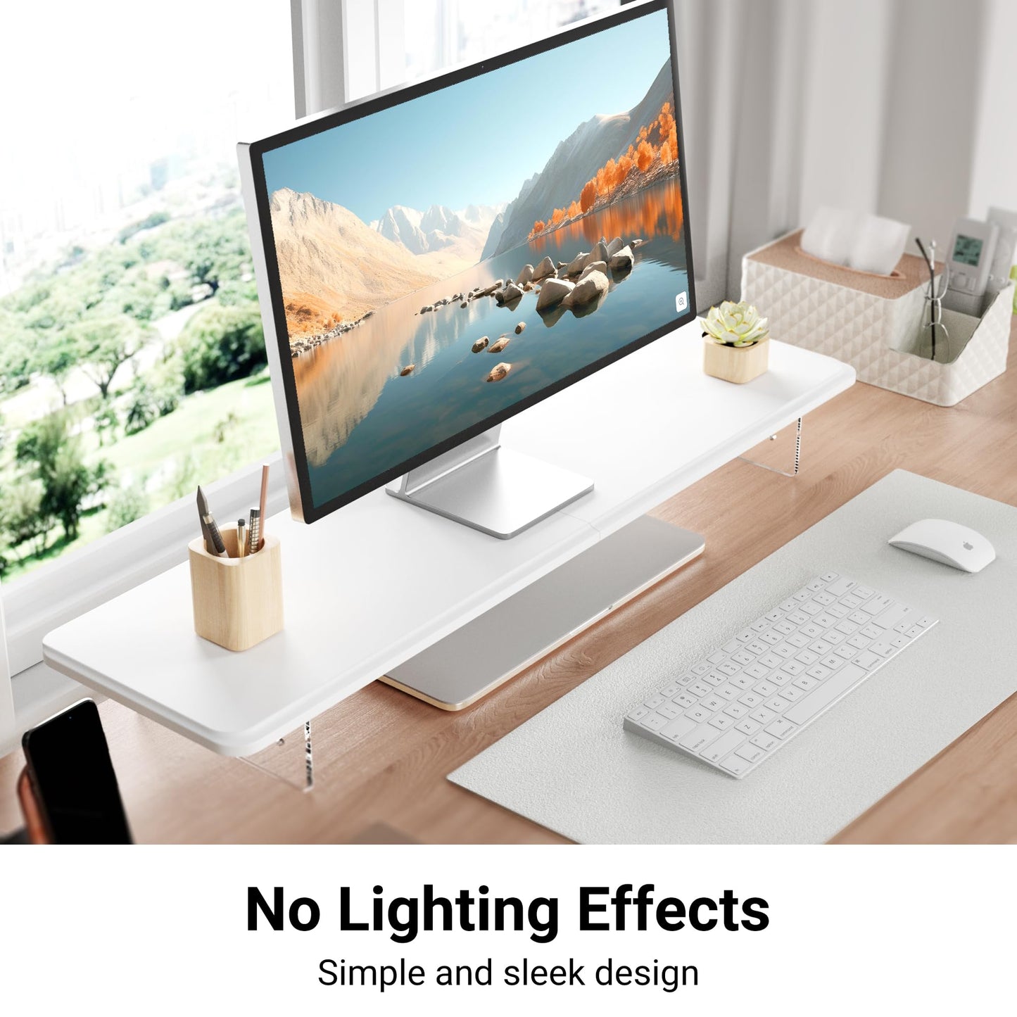 AFOOYO Monitor Stand Riser,31.5-Inch LED Light Wood Computer Monitor Stand with Adjustable Acrylic Legs,Desk Accessories Desktop Organizer Stand for, Computer,Laptop,Printer,PC TV Screen Riser,White