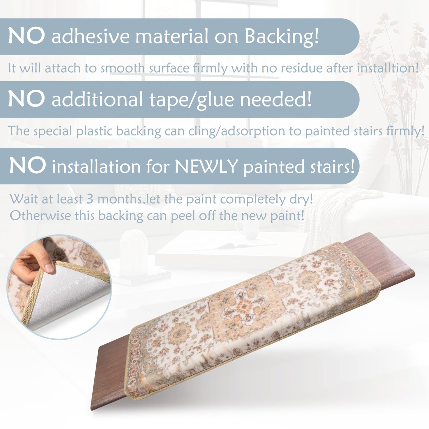 Brakki Bullnose Non-Slip Stair Treads for Wooden Steps, Carpet Stair Treads for Indoor Runner, Pet Friendly Soft Stair Rugs, Edging Stair Protectors Reusable, Washable, 30"x9.5"x1.5" 14pcs, Beige