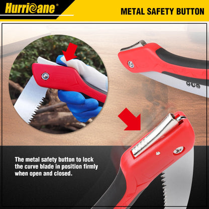 HURRICANE 10" Folding Hand Saw, SK5 Steel Blade with Triple-Cut Razor Teeth – Portable Foldable Pruning Saw for Tree Trimming, Camping, Bushcraft & Gardening, Non-Slip Ergonomic Handle