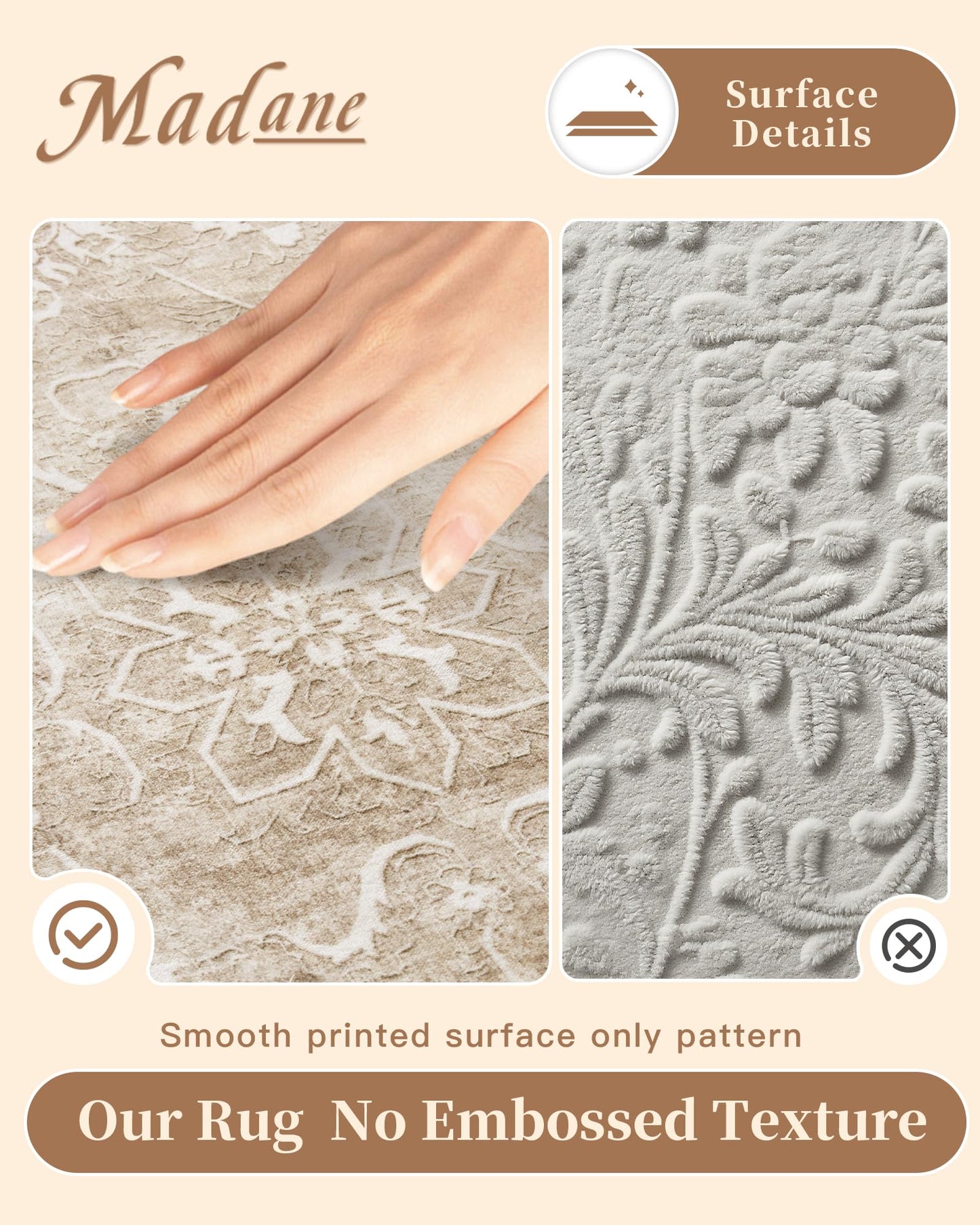 Madane 8x10 Area Rugs for Living Room, Machine Washable Vintage Neutral Rug with Non-Slip Backing, Soft Large Throw Rug, Thin Carpet for Bedroom Dining Room Farmhouse (8 x 10, Beige/Brown)