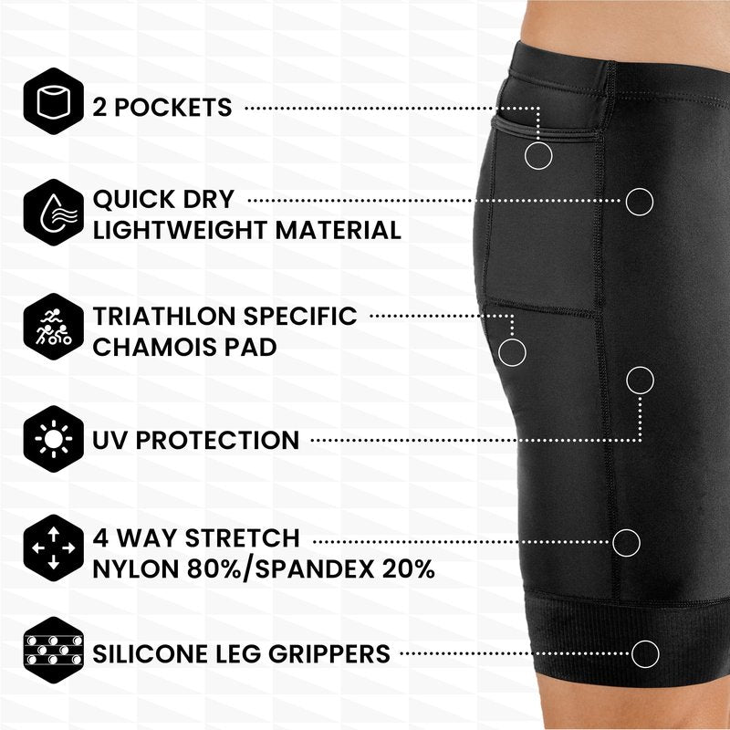 SLS3 Triathlon Shorts Mens – Tri Shorts Mens – 2 Pockets FRT – Designed by Athletes for Racing (Midnight Black, Small)