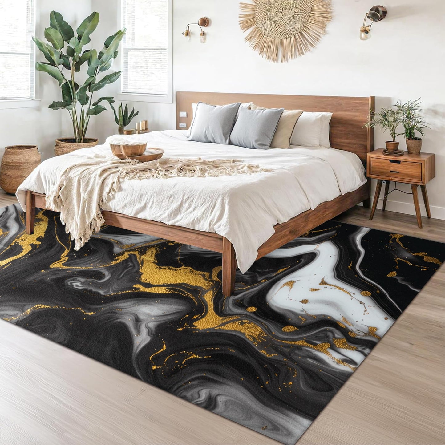 EDGZKO Black White and Gold Rugs: 5x8 Feet Abstract Marble Swirl Area Rug Washable Modern Carpet Floor Mat for Livingroom Bedroom Diningroom Kitchen Dorm Office Classroom Laundry