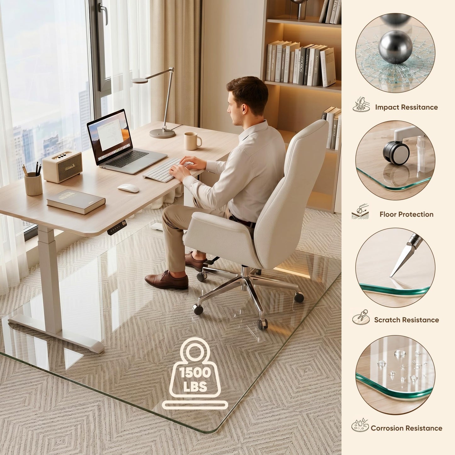 Antok Tempered Glass Chair Mat, 36"x48" Office Chair Mat for Carpet & Hardwood Floors, Heavy Duty 0.2" Desk Chair Mat for Smooth Rolling at Home or Office