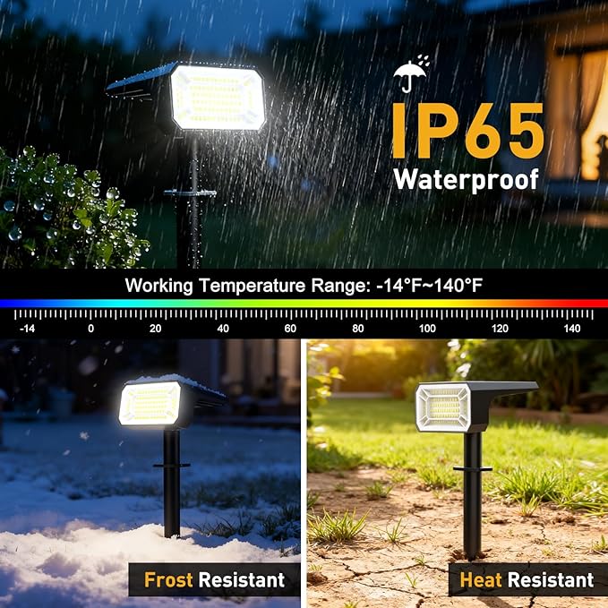 Solar Spot Lights Outdoor Waterproof IP65, [12 Pack/100 LED/4 Modes] 2-in-1 Solar Landscape Spotlights, Auto On/Off Solar Powered Flood Lights for Outside Yard Garden Pathway(Cool White)