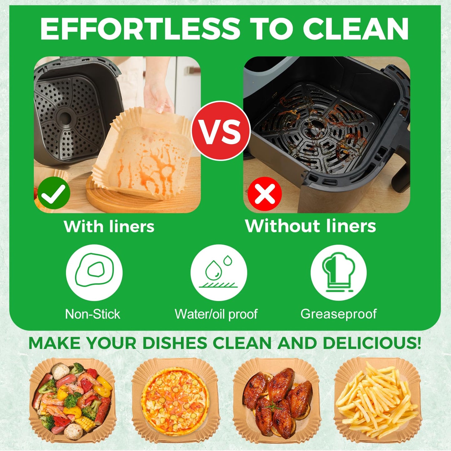 Air Fryer Disposable Paper Liners - 150Pcs 8In Square Parchment Paper Non-Stick Airfryer Basket Liners for Steamer Microwave Oven, Deep Fryer Parts & Accessories
