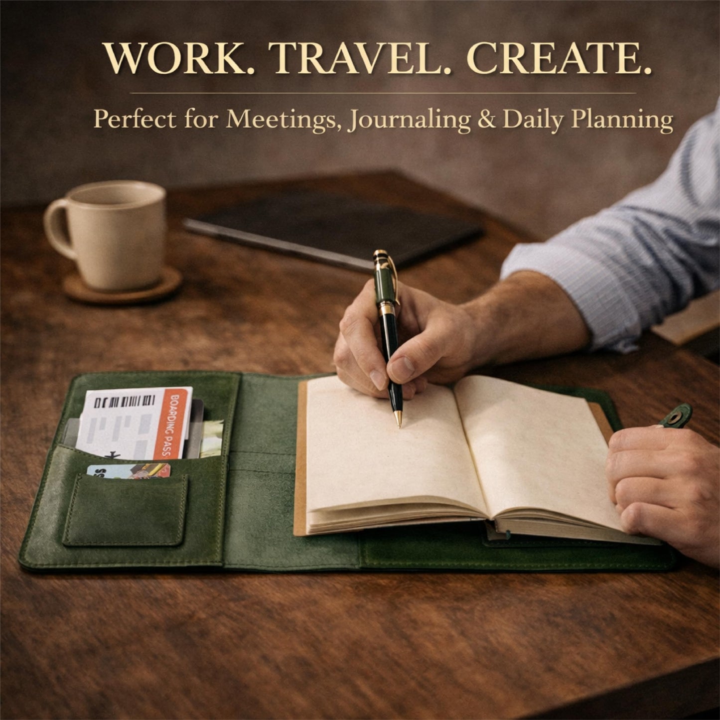 TheAntiq Genuine Leather A5 Journal Cover with Snap Closure – Handmade Refillable Notebook with Card Slots, Pen Holder, Travel Writing Diary for Office & Gift Use 5.75 x 8.25 (Green)