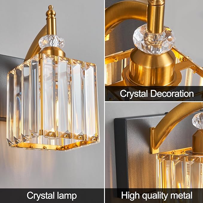 Modern Crystal Vanity Lights Black Gold 5 Light Bathroom Vanity Light Fixtures Over Mirror