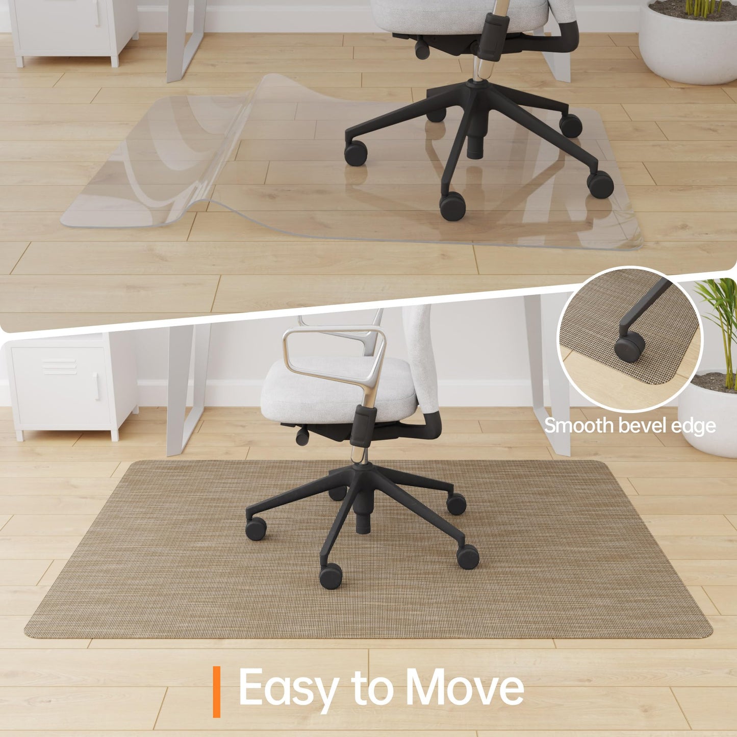 HOMEK Office Chair Mat, 46" x 72" Computer Chair Mat for Hardwood Floor, Non-Curve Anti Slip Hard Floor Protector for Rolling Chair, PVC Mat Desk Rug for Home Office