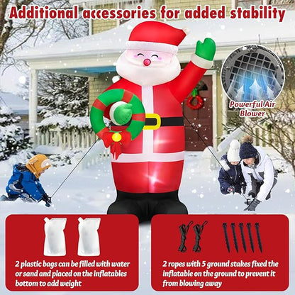 Danxilu Christmas Inflatables Outdoor Decorations 6 FT Santa with Wreath Built-in LED Lights, Inflatable Santa Claus Waving Hand Blow up Yard Decor for Outside Garden Lawn Xmas Holiday Party