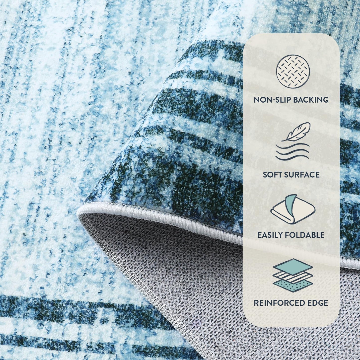 Lahome Amabel Abstract Runner Rug,2.5x8 Hallway Runner Rug Non-Slip Washable Blue Kitchen Runner Rugs, Soft Bedroom Runner Minimalist Solid Indoor Carpet Runners for Entryway Bathroom Laundry Room