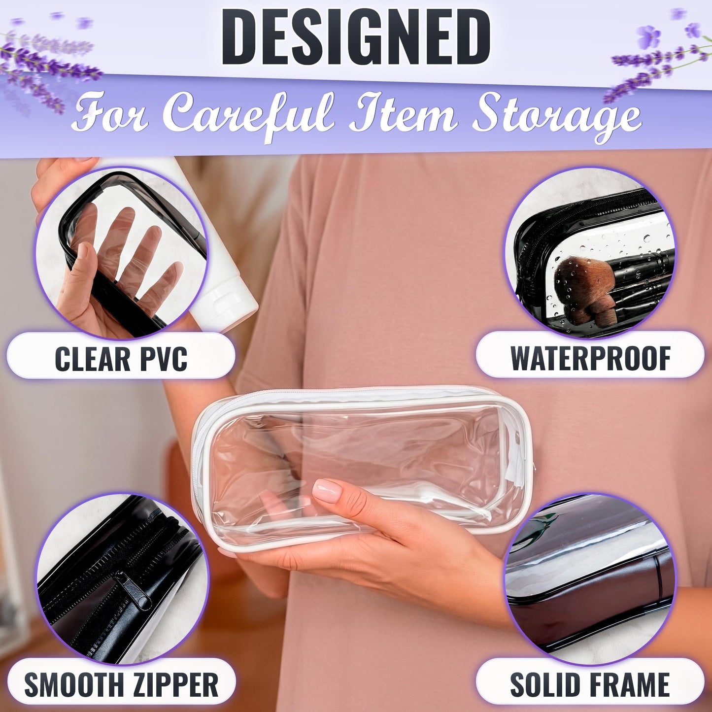 Small Makeup Bag for Purse 7.78" x 3.15" x 1.37" – 2 Pcs Clear Makeup Bags with Zipper – Waterproof Plastic Cosmetic Pouch, Compact Storage for Travel, Daily Organization, and On-the-Go Essentials