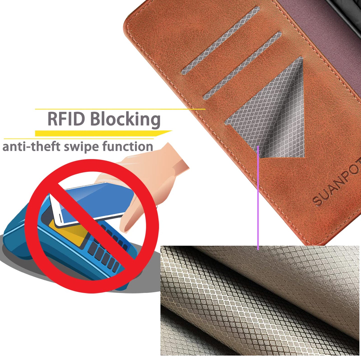 SUANPOT for Samsung Galaxy S24 Ultra Wallet case 【RFID Blocking】 Credit Card Holder,PU Leather Flip Folio Book Phone case Cover Women Men for Samsung S24 Ultra case Wallet(Light Brown)