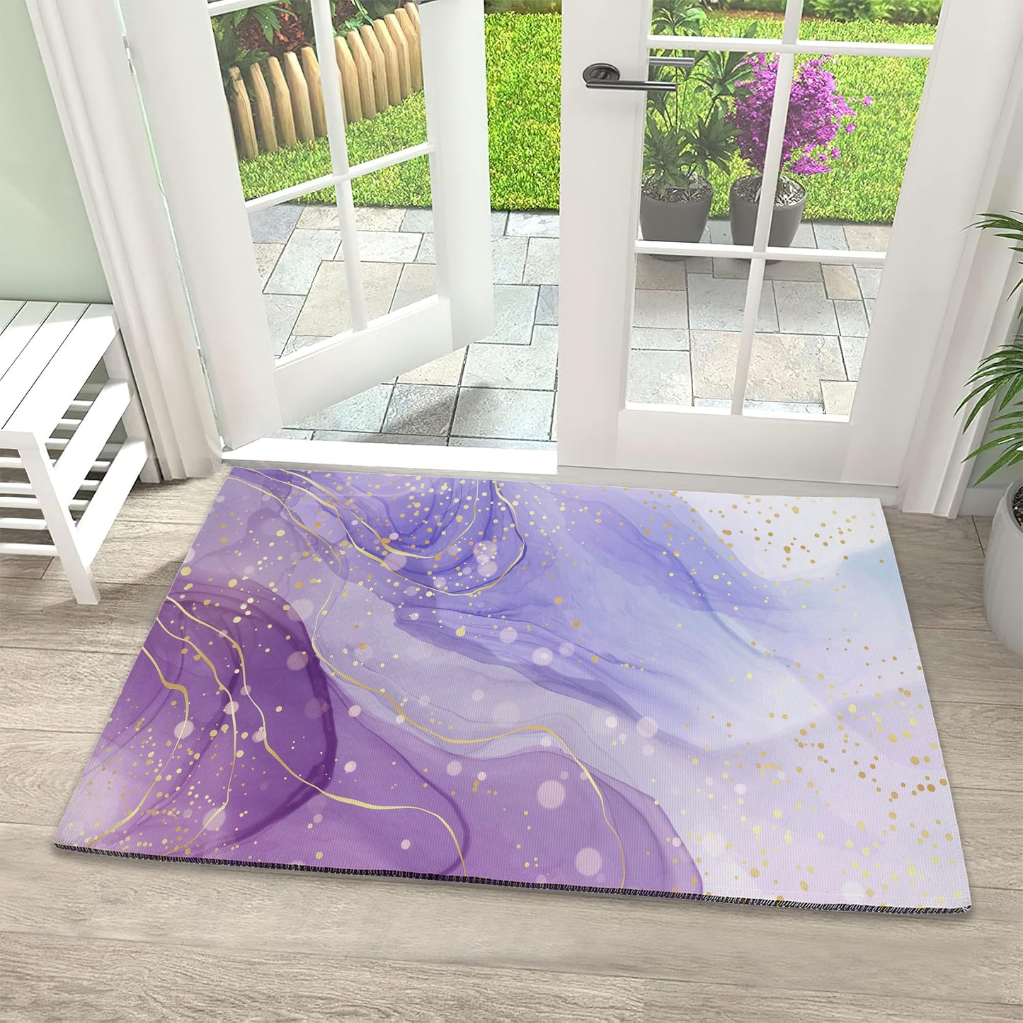 IGPPDO Door Mat, Gilded Violet Marble Front Door Mat 17''x30'', Doormats Indoor Entrance, Welcome Entry Mat,Outdoor Welcome Mat,Low-Profile Floor Rugs for Entry Patio