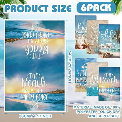 Breling Set of 6 Summer Beach Kitchen Towels Vintage Themed Dish Towel Bathroom
