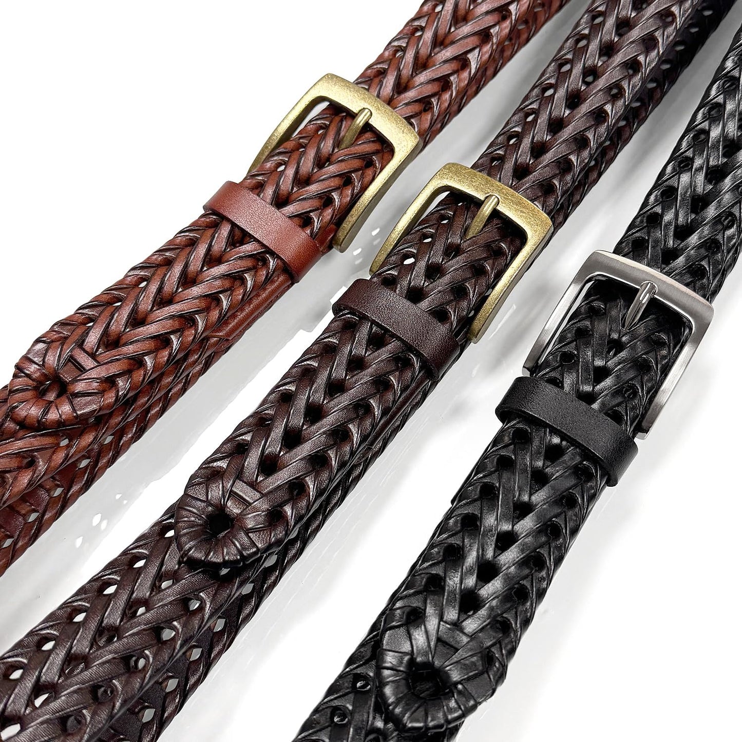 Belts.com Braided Belt Genuine Leather Woven Casual Dress Belt 1-3/8"(35mm) Wide (Tan, -36)