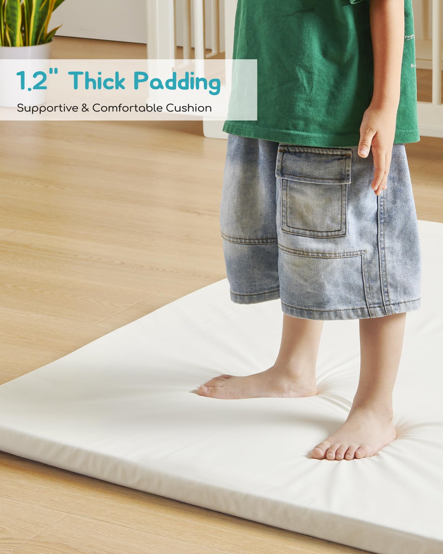 Attababy 70.9” x 59” Large Baby Mat for Floor, Hypoallergenic Vegan Leather Cover Foam Play Mat for Living Room, Easy to Wipe Clean & Waterproof, Thick Playmat for Infants and Toddlers