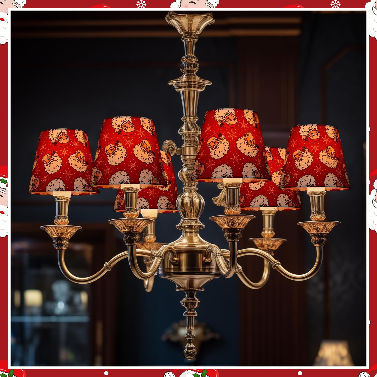 Baquler 6 Pcs Christmas Lamp Shades Set 5.91"w x 5.12"h Hardback Chandelier Shade Santa Little Droplight Shades Wall Lights Chandelier Lights Shade Gift Holiday Decor Supply