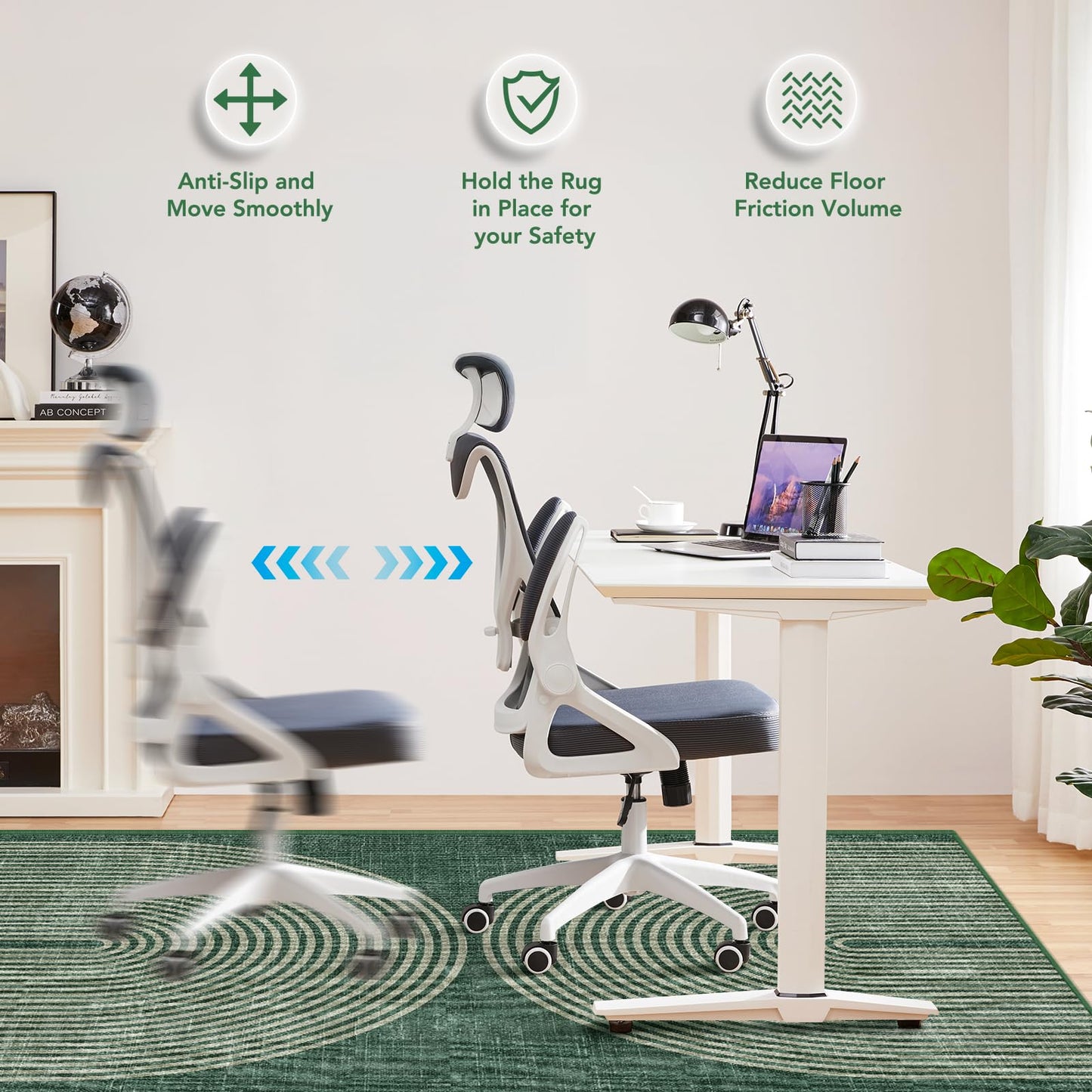 Office Chair Mat for Hardwood Floor&Tile Floor,48"X 60" Heavy Duty Desk Chair Mat for Hard Floors,Under Desk Rug for Rolling Computer Chair,Anti Slip,Low Pile Carpet Floor-Geo Green