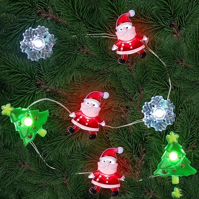 Christmas Lights Santa Snowflake Christmas Tree String Lights, 30 LEDs 10ft Battery Powered, Christmas Decorations Xmas Fairy Lights for Wreath Window Fireplace Tree Poster Board Home Decor