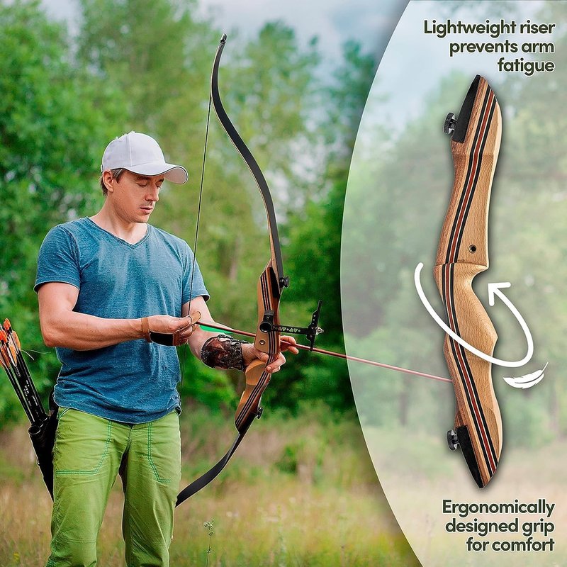 KESHES Takedown Recurve Bow and Arrow Set for Adults & Teens 62" - 15-60lb Draw Weight, Right & Left Handed Bows - Archery Set with Bowstring, Arrow Rest, Stringer Tool, and Bow Sight - 15 Left Hand