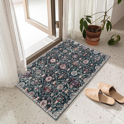 Lahome Moroccan Trellis Washable Rug, 2x3 Entryway Rugs for Kitchen Bathroom, Non-Slip Indoor Door Mat Ultra-Thin, Small Oriental Throw Carpet for Bedroom Entry Elise, Black/Multi