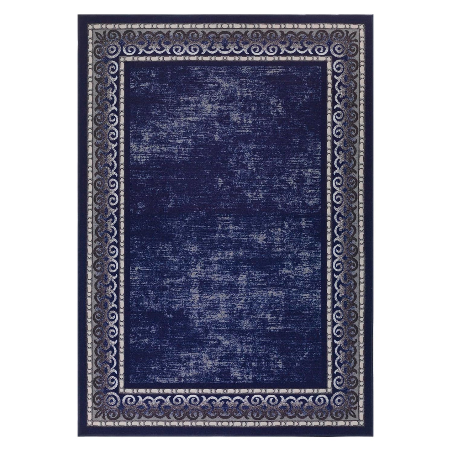 Antep Rugs Alfombras Bordered Modern 8x10 Non-Slip (Non-Skid) Low Pile Rubber Backing Indoor Area Rug (Navy, 7'10" x 10')