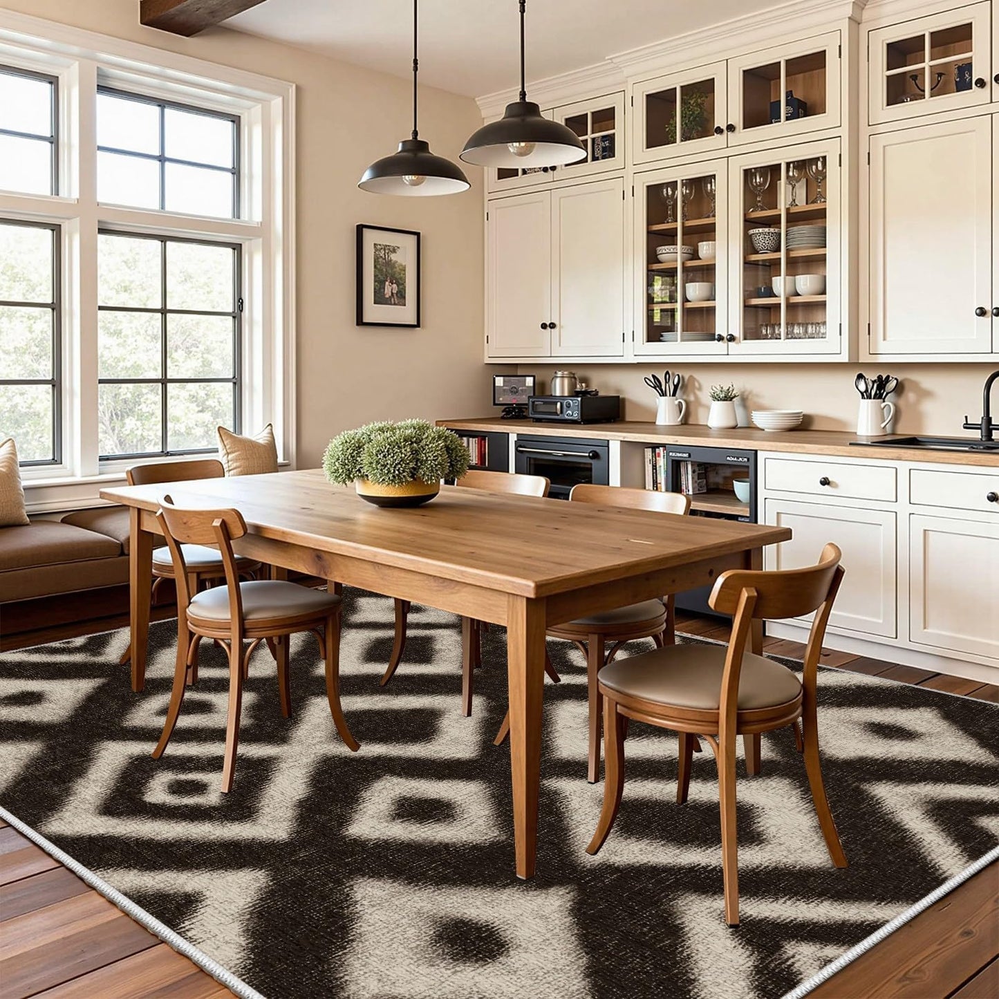 Country Rugs 7x9 - Classic Rustic Geometric Aztec Design, Rural Country Farmhouse Style, Native American Rustic Carpet, Washable Non Slip Soft Large Carpet for Living Room Kitchen