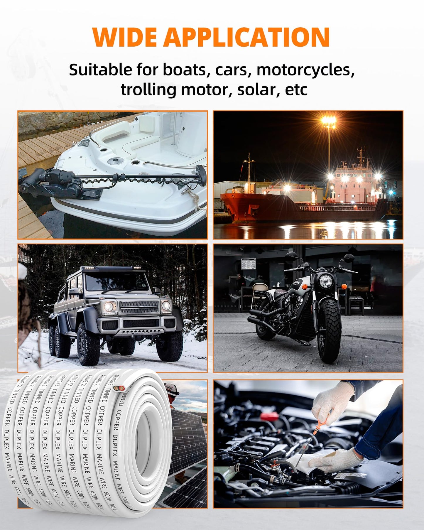 4 Gauge Marine Wire, 4/2 Duplex Tinned Copper Marine Grade Cable, IP68 Waterproof/Corrosion-Resistant PVC Stranded 4 AWG Wire for Boat, Automotive, Solar, Trolling Motor, Battery (50FT)