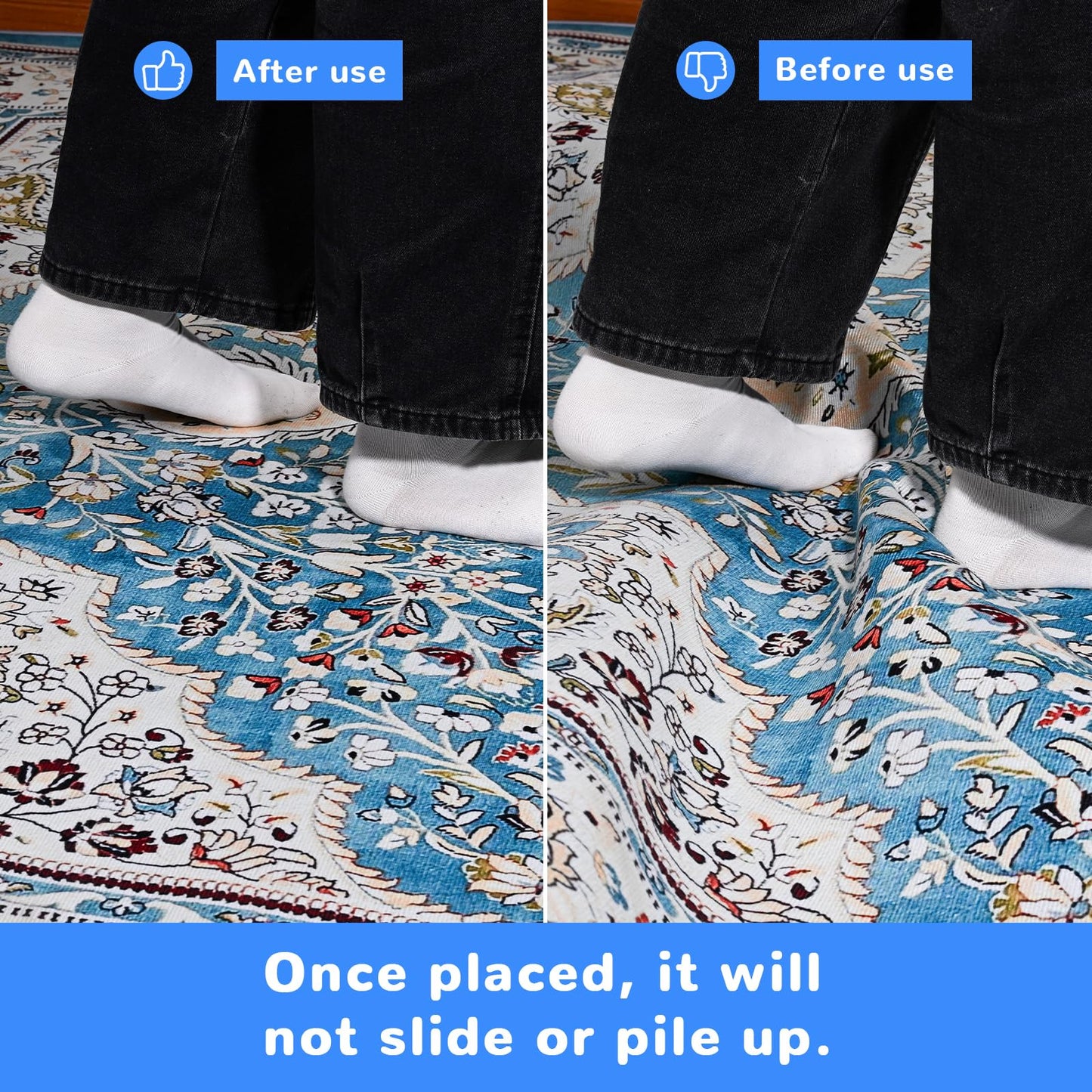 Non Slip Rug Pad Gripper 8X10 FT for Hardwood Floors, Eco-Friendly Anti Skid Mat Under Area Rugs, Keeps Rugs Safe and Flat, Odorless Cushioned Pad for Floor Protection, Easy to Trim Multi-Use Mat