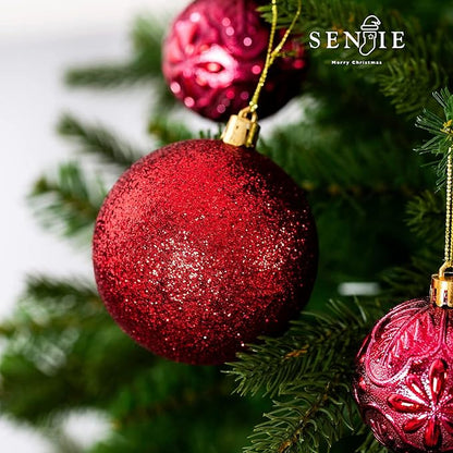 Senjie Red Shatterproof Christmas Ball Ornaments, 32 Pcs, Plastic, Eclectic Style, Wedding & Christmas Occasion