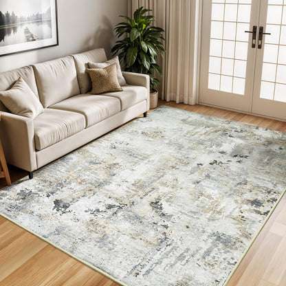 Carpelux 5x7 Area Rugs, Neutral Machine Washable Rugs for Living Room, Abstract Modern Soft Non-Slip Thin Print Floor Carpet for Bedroom Kids Room, Brown/Grey