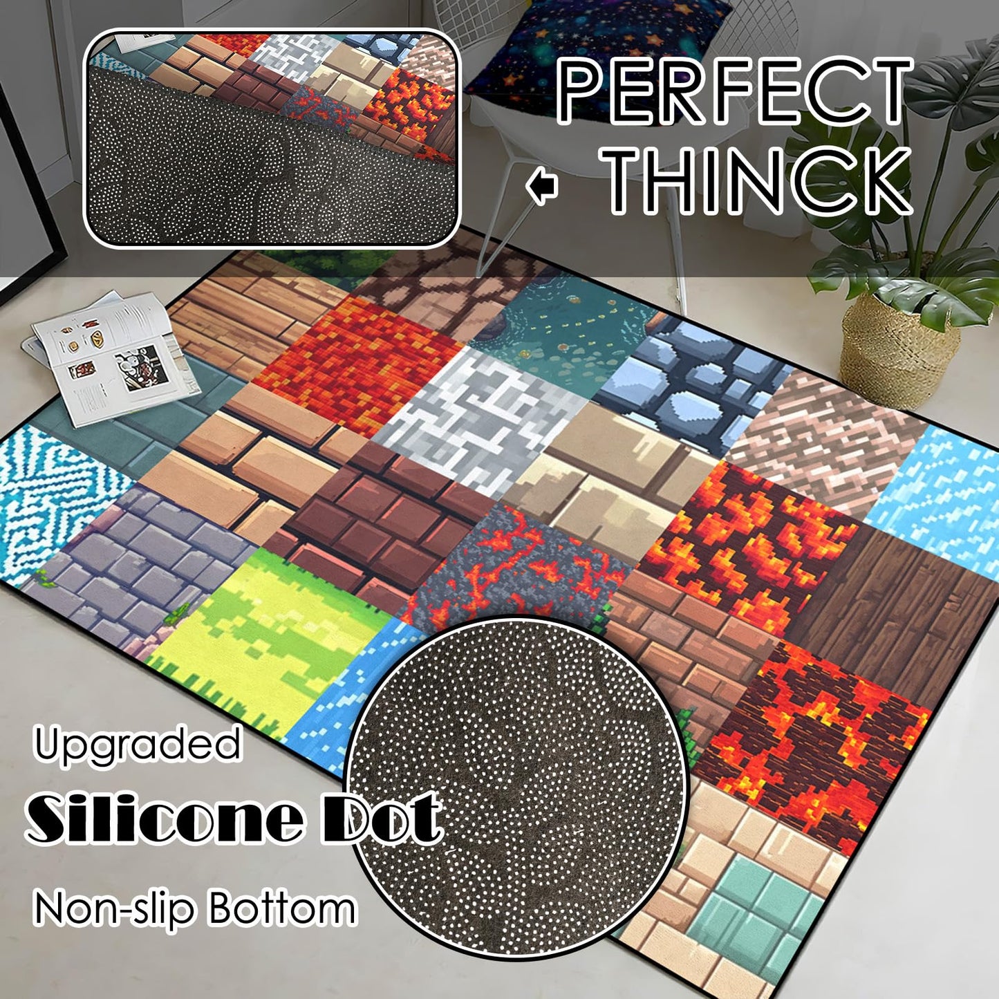 Game Room Rug - Video Game Decor for Boys Bedroom 2'5''x4' Block Theme Carpet Gaming Floor Mat Rugs for Boys Room Decor for Bedroom Living Playroom