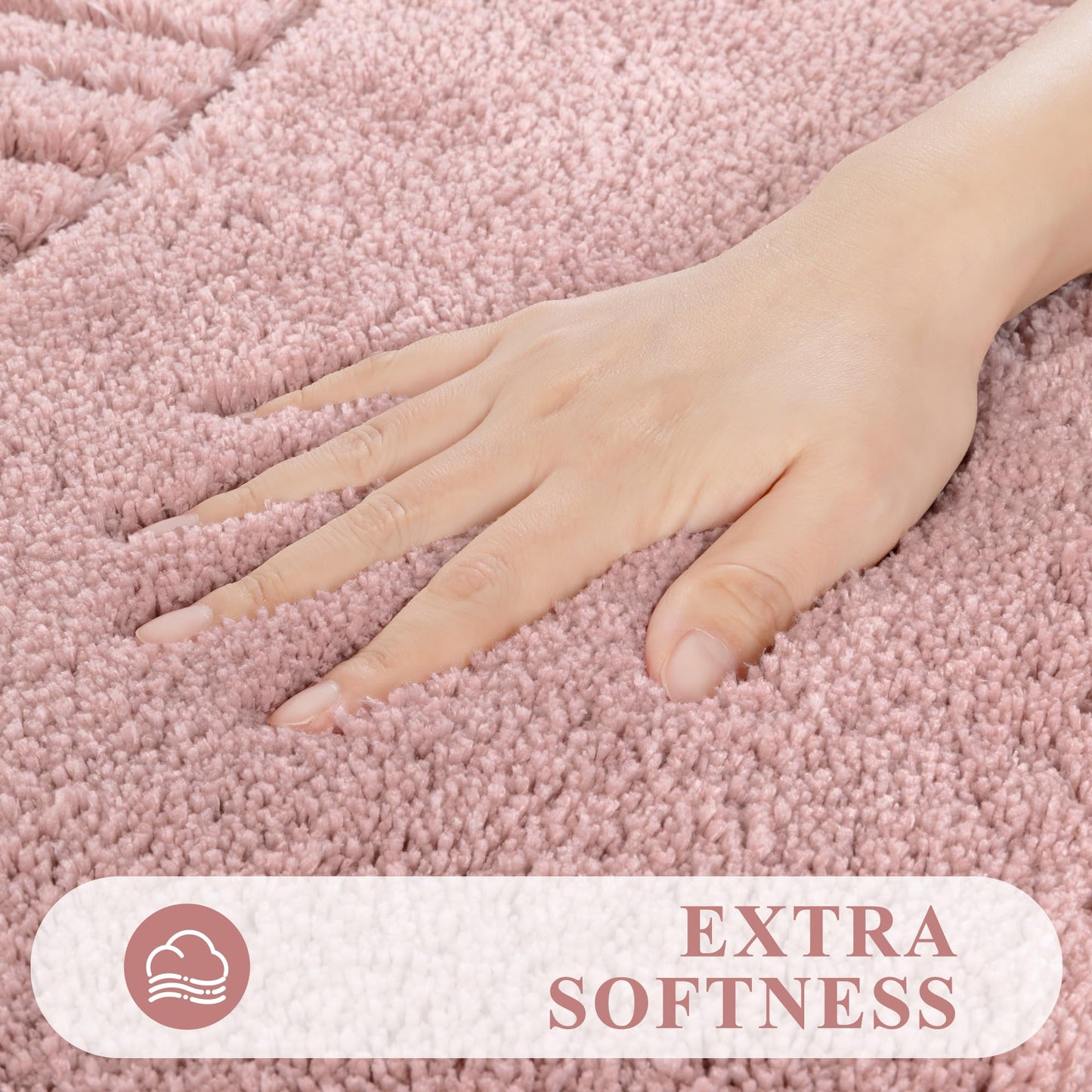 Pauwer Bathroom Rugs Sets 3 Piece Bathroom Shower Rugs with U-Shaped Contour Toilet Mat Absorbent Microfiber Plush Bath Mats Non Slip Bath Rug Machine Washable Shaggy Bath Mat Set, Dusty Pink