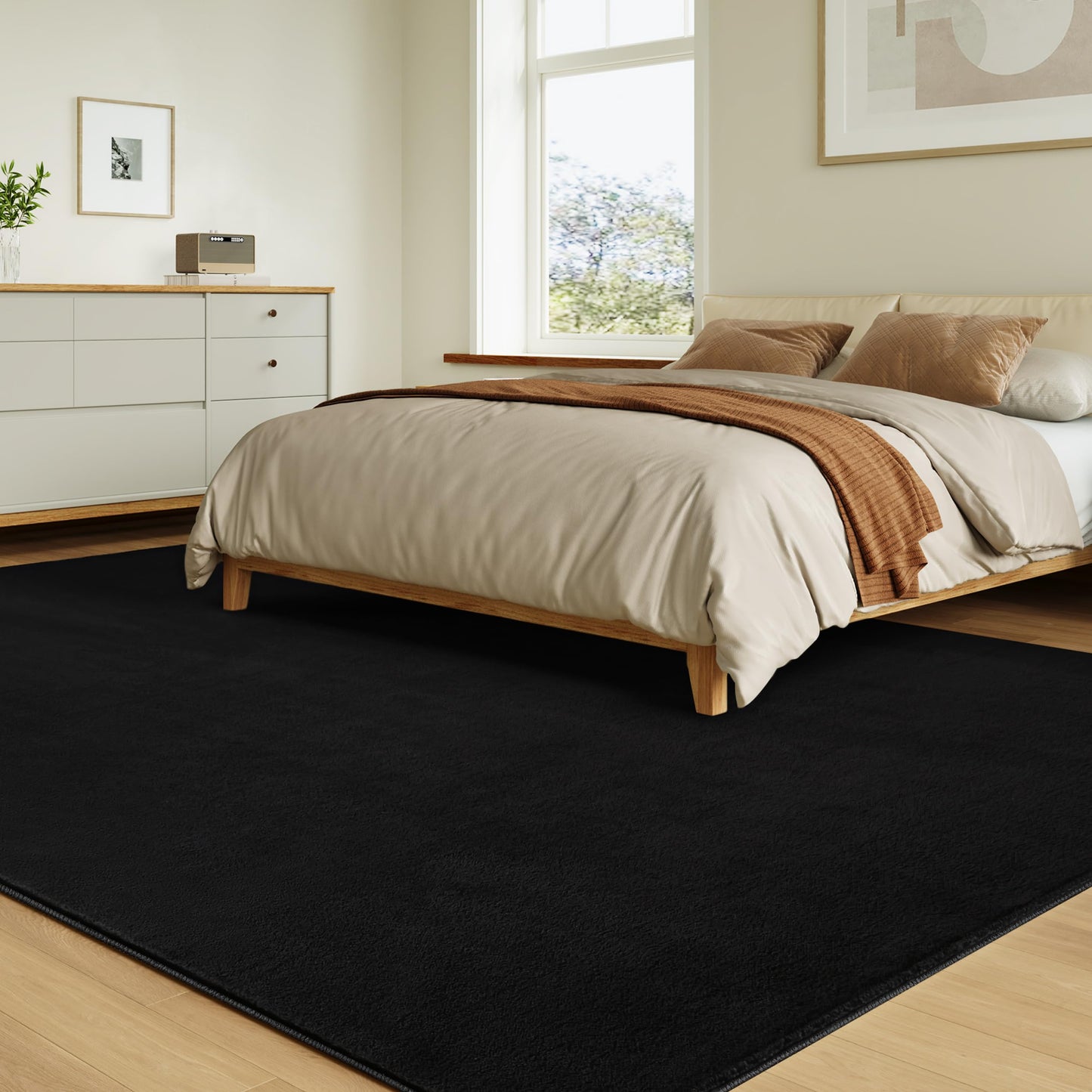 CASTLYE Solid Washable Area Rug - 8x10 Medium Pile Faux Cashmere Carpet for Living Room Bedroom, Black