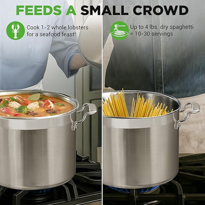 NutriChef Stainless Steel Cookware Stockpot - 14 Quart, Heavy Duty Induction Pot, Soup Pot with Stainless Steel Lid, Gas, Induction, Ceramic, Glass and Halogen Cooktops Compatible - NCSPT14Q
