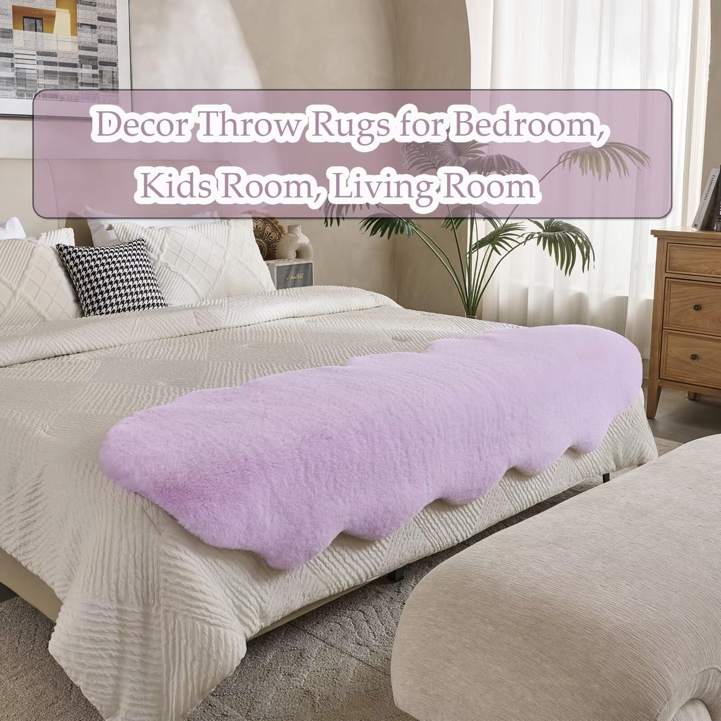 Animebody 1700GSM Fuzzy Faux Sheepskin Fur Area Rug,Extra Soft Faux Fur Mat,Fluffy Shaggy Fur Rug for Bedroom Living Bedside Rug Room Decor-Lavender, 2 x6 ft
