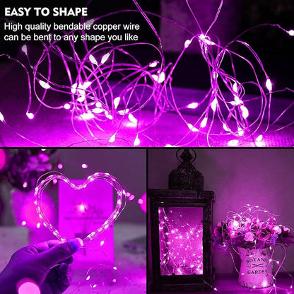 pozzolanas 24 Pack Pink Fairy Lights Battery Operated 3 Modes 7FT 20 LED Waterproof String Lights Twinkle Silver Wire for Mason Jars Wedding Christmas Halloween Party Decor (24, Pink)