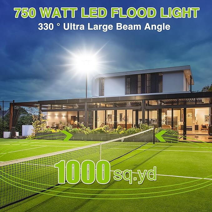 STASUN LED Flood Light Outdoor, Max Series 750W 75000lm 6000K Daylight IP66 Waterproof, Commercial Parking Lot Light,3 Heads for Yard Street Stadium House Floodlight Security Lights for Outdoor Area
