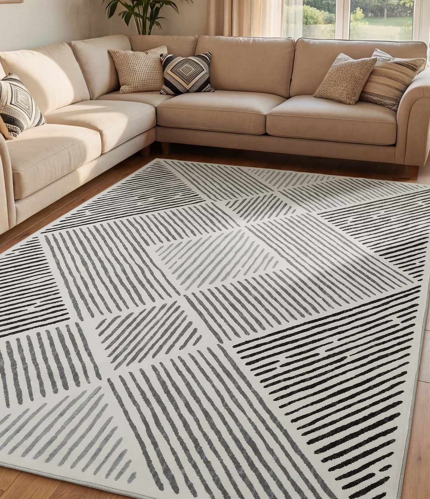 YIHOUSE Black and White Area Rug 5x7,Modern Geometric Rug for Bedroom Diamond Washable Rugs for Living Room, Office, Dining Room