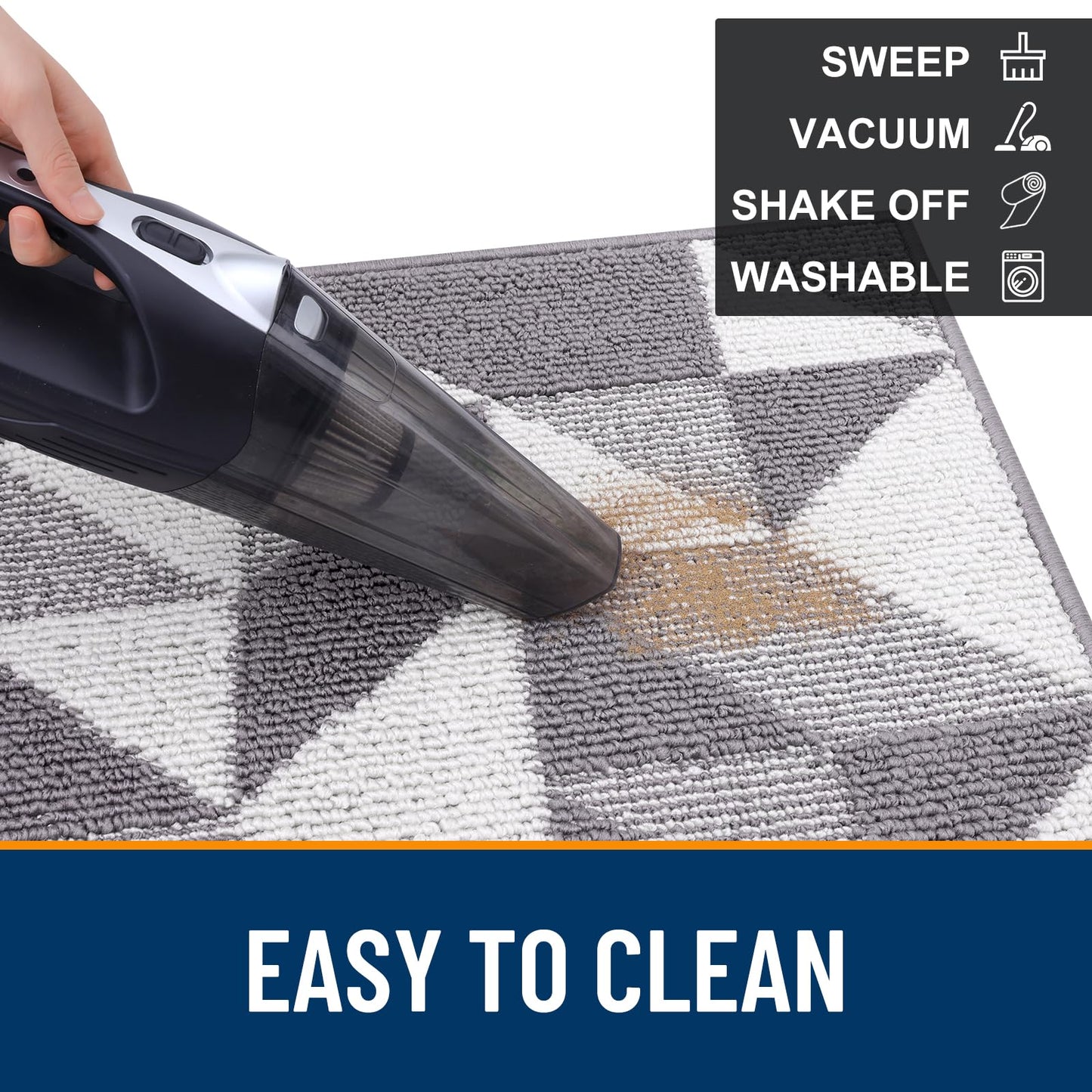 OLANLY Door Mat Indoor Entrance Washable 47x23, Odor-Free Low-Profile Front Back Geometric Doormat, Absorbent Resist Dirt Entry Carpet, Easy to Clean Sturdy Inside Floor Mats for Entryway, Grey