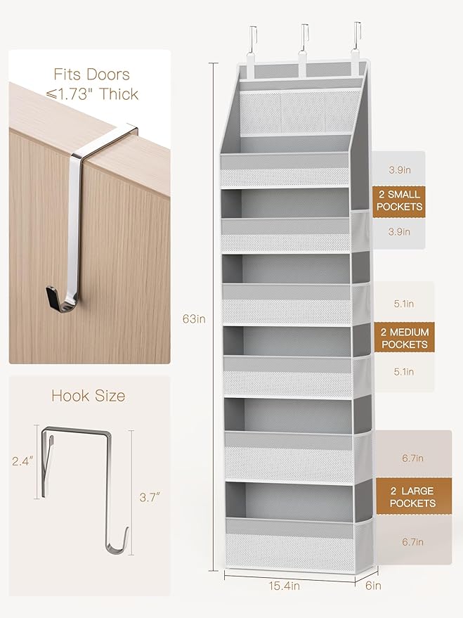 Criusia Over The Door Organizer, Heavy-Duty 6-Shelf Hanging Storage