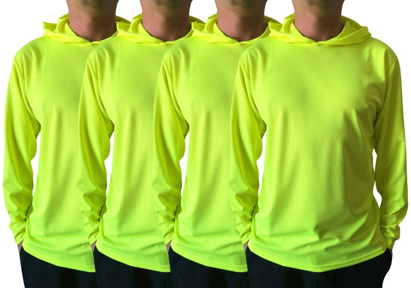 Men UPF 50+ Sun Protection Breathable T Shirt Long Sleeve Fishing Workout T-Shirts with Hood (as1, Alpha, l, Regular, Regular, 4Pcs Neon Yellow)