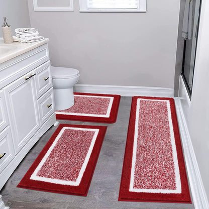 Pauwer 3 Piece Bath Mat Set Bathroom Rugs, Non Slip Plush Bathroom Mats, Absorbent Shaggy Bath Rug Set with U-Shaped Contour Toilet Mat for Bathroom Bedroom Living Room, Red