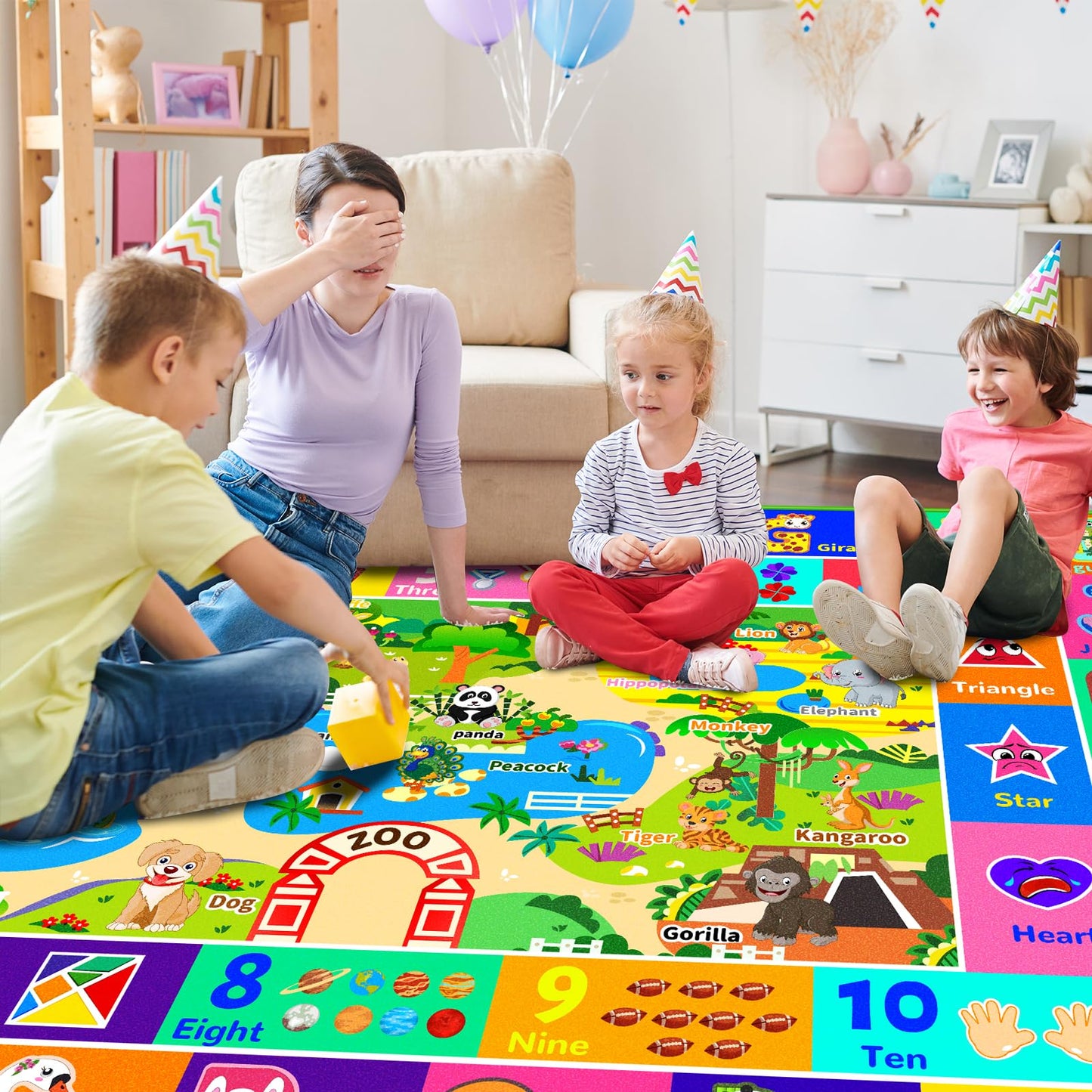 Mfmiudole Kids Rug for Playroom, Soft & Non-Slip Educational Rug with ABC, Animals, Numbers, Floor Play Mat for Kid, Preschool Classroom Rugs Playmat for Nursery Kids (78.7X59 inch, Zoo)