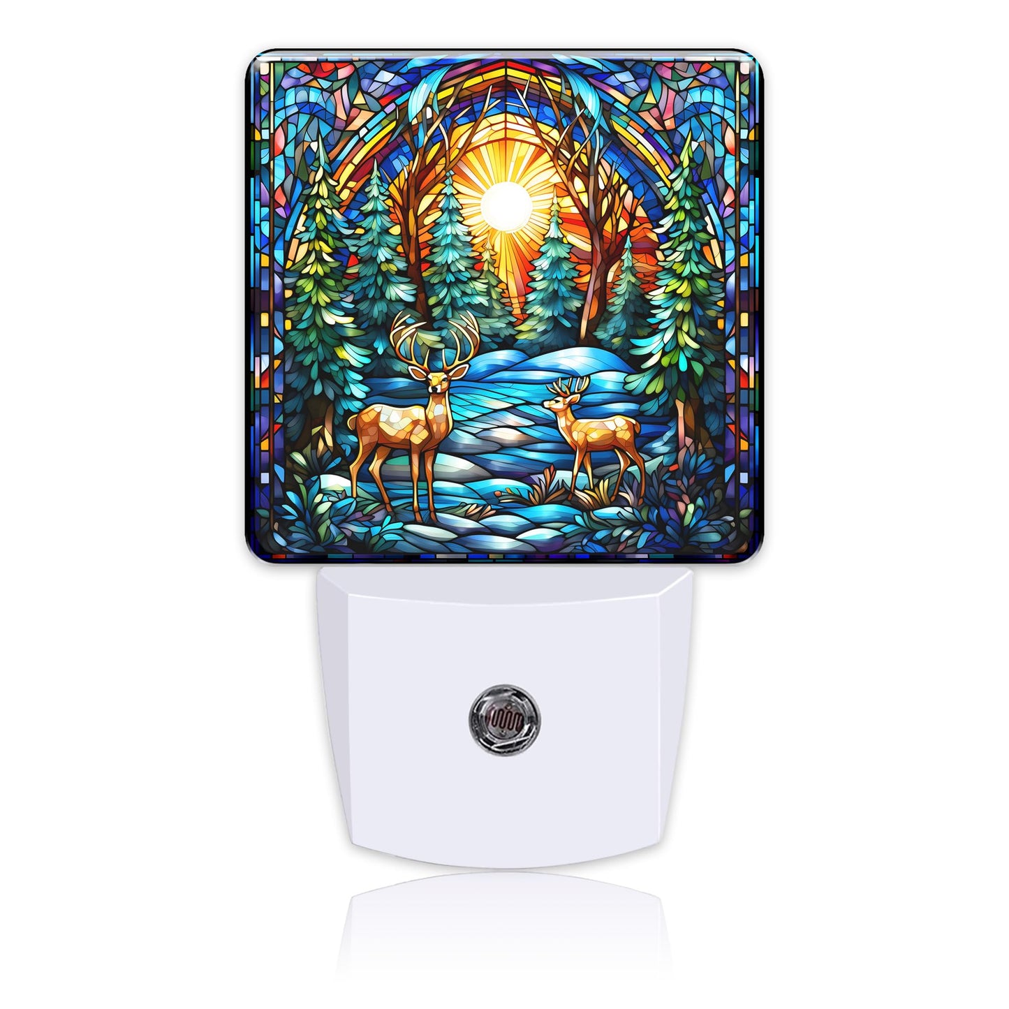 Uiaoiais Plug in Night Lights Christmas Stained Glass Deer Nightlight Plug Into Wall Dusk to Dawn Sensor LED Night Light for Kid Girls Boys Women Room Decor,Hallway,Kitchen,Bathroom,Nursery,Stairs